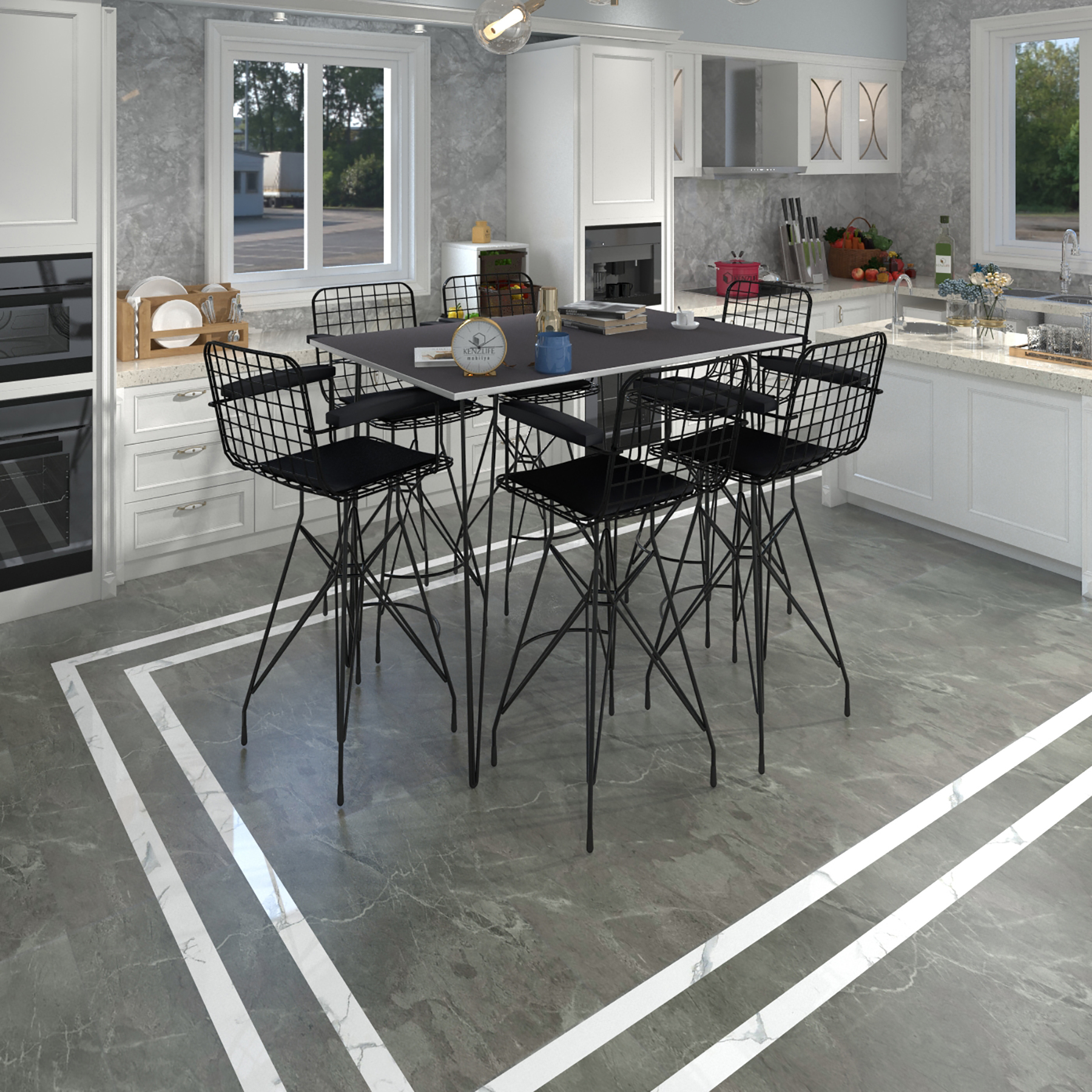 Knsz masa sandalye takımı hem105zengin grisyh 130*070 6 sandalye syhsyh kolçaklı
