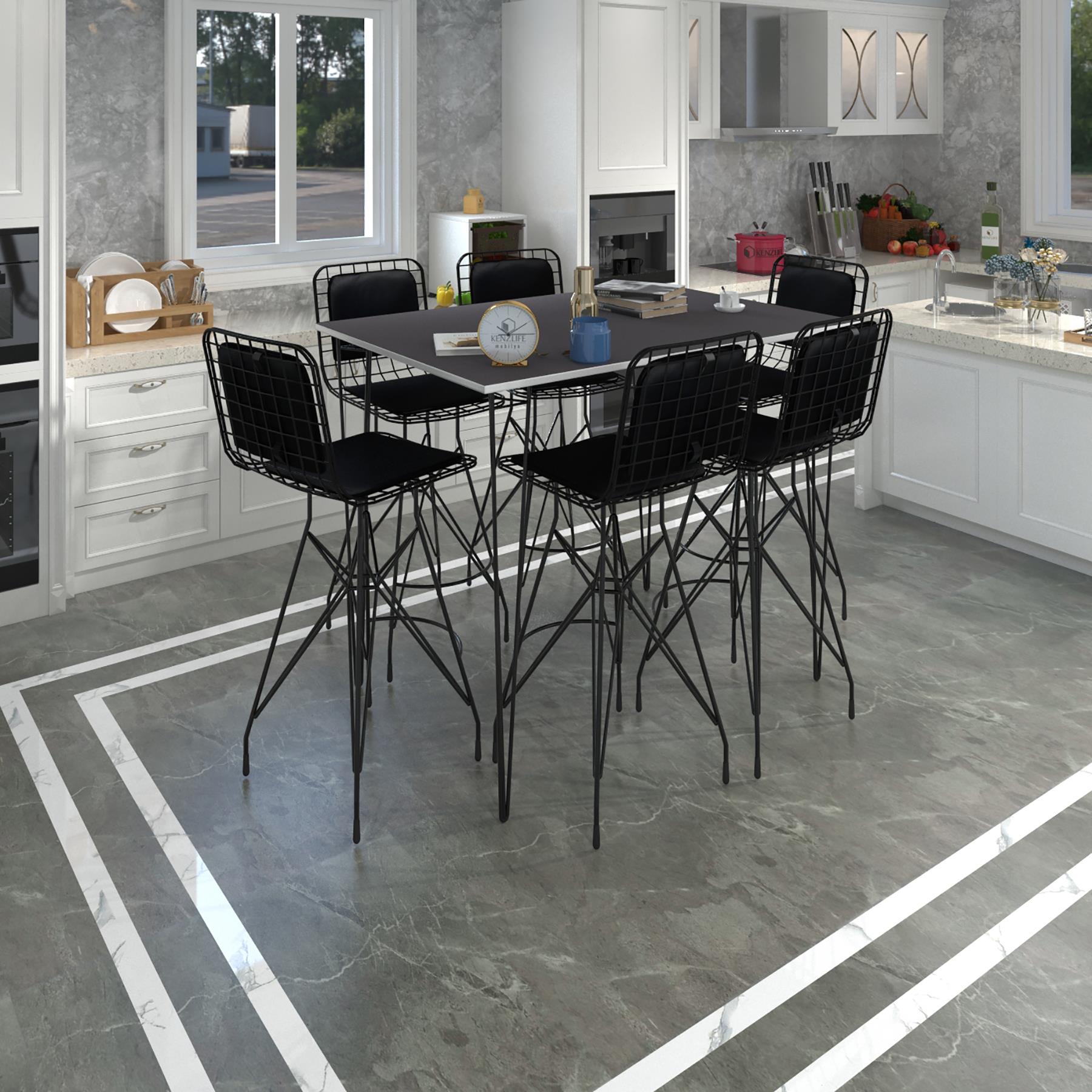 Knsz masa sandalye takımı hem105zengin grisyh 130*070 6 sandalye syhsyh sırt minderli
