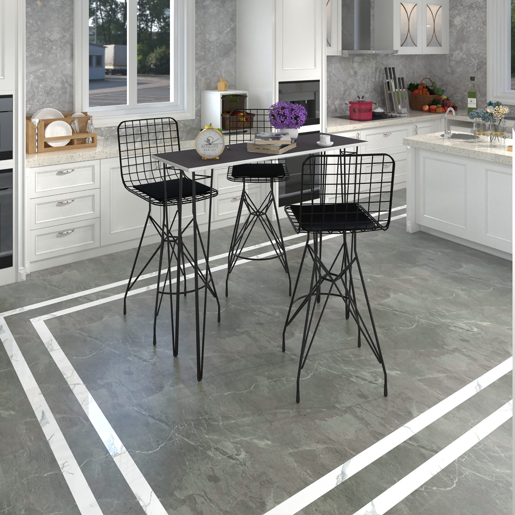 Knsz masa sandalye takımı hem105zengin grisyh 140*040 3 sandalye syhsyh