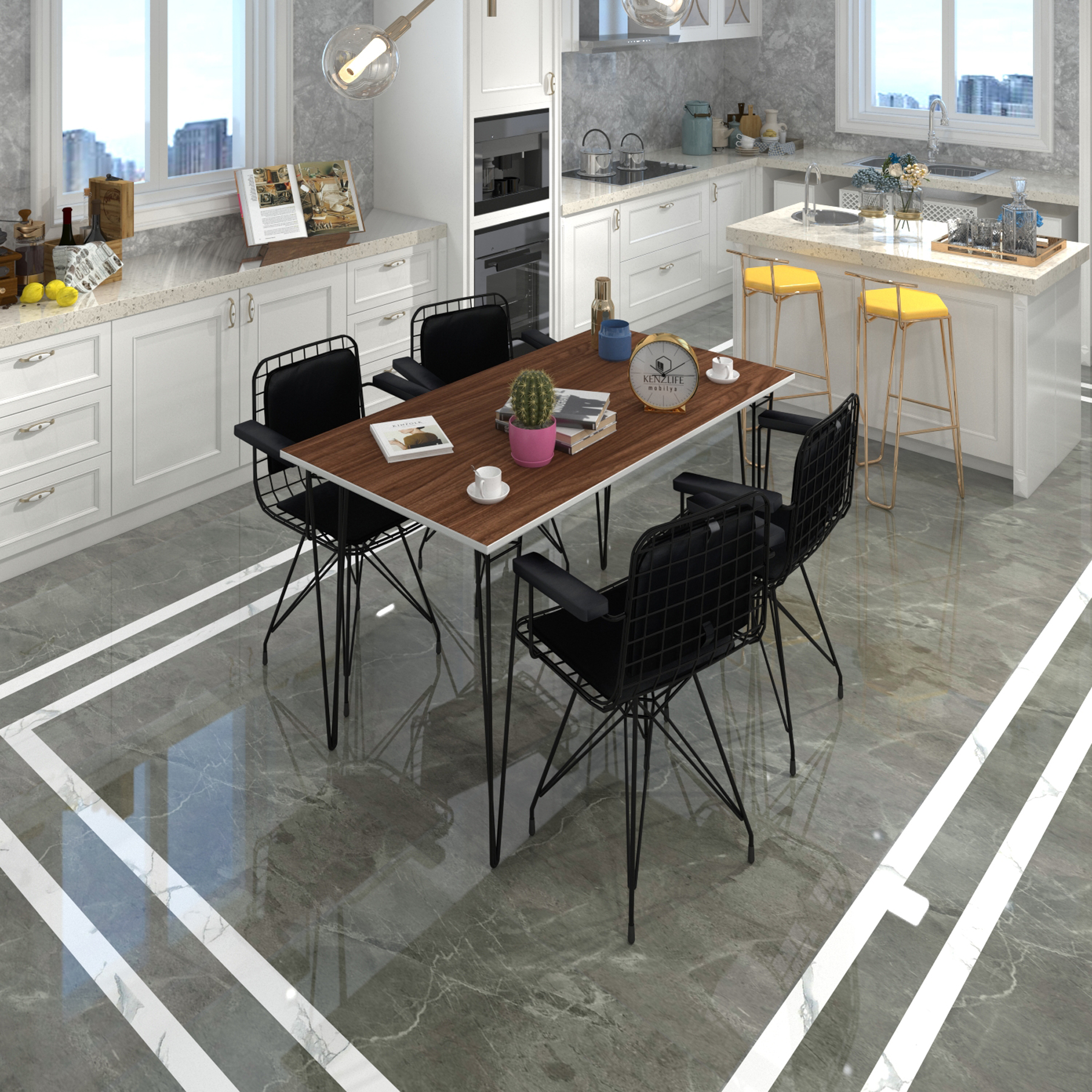 Knsz masa sandalye takımı hem75mazlum cvzsyh 130*070 klçsm 4 sandalye syhsyh kolçaklı sırt minderli