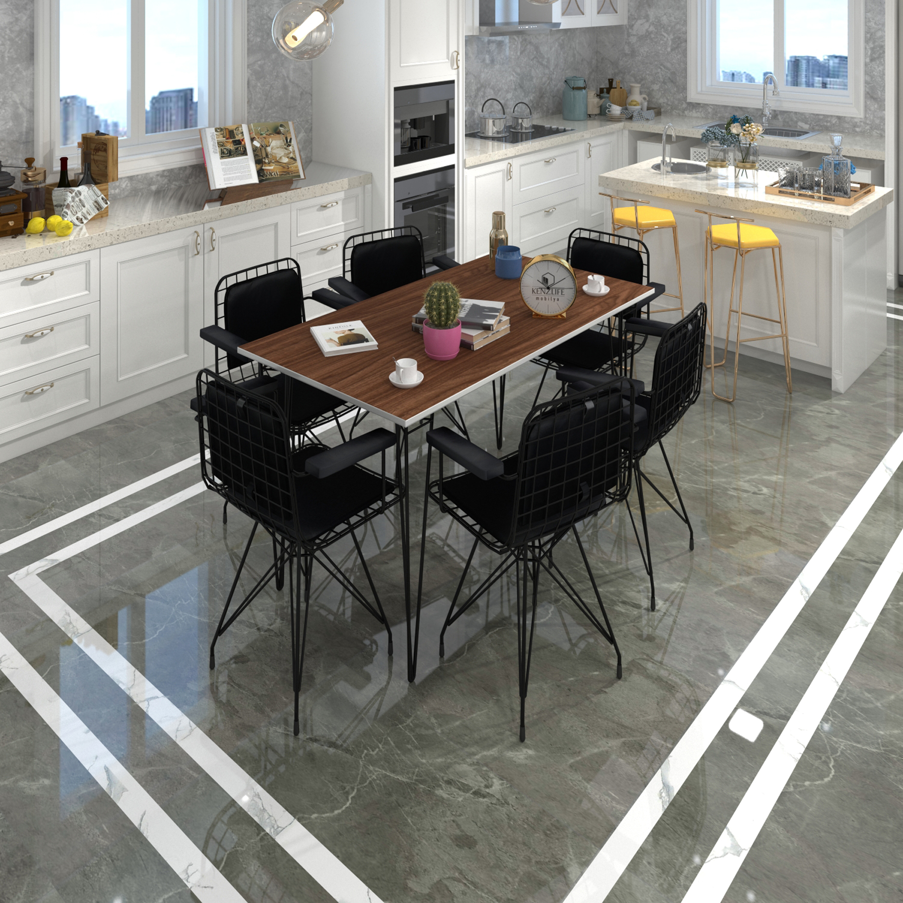 Knsz masa sandalye takımı hem75mazlum cvzsyh 130*090 klçsm 6 sandalye syhsyh kolçaklı sırt minderli