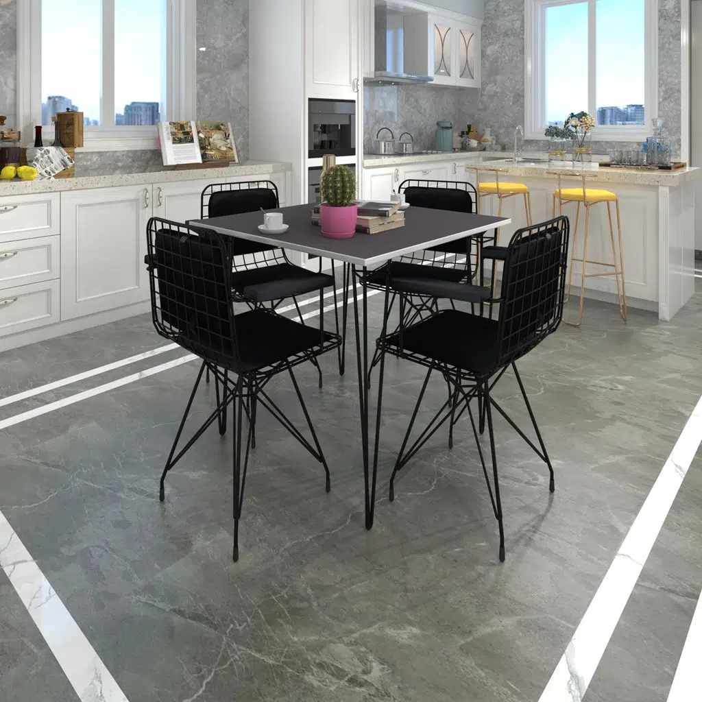 Knsz masa sandalye takımı hem75mazlum grisyh 080*080 klçsm 4 sandalye syhsyh kolçaklı sırt minderli