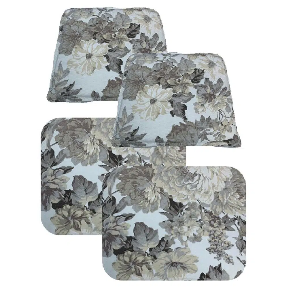 Knsz minder seti 2 li zng&mğr&uslu çiçek gri kumaş tel bar sandalyesi oturma ve sırt minderi set