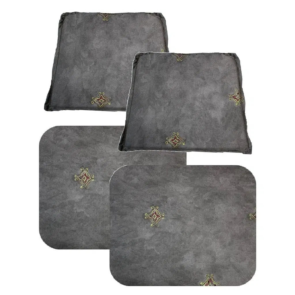 Knsz minder seti 2 li zng&mğr&uslu gri işlemeli kumaş tel bar sandalyesi oturma ve sırt minderi set