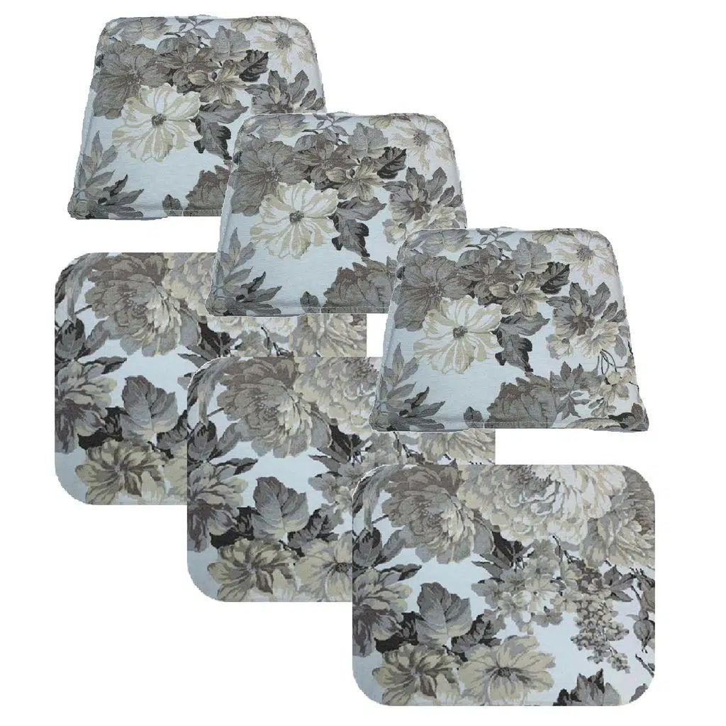 Knsz minder seti 3 lü zng&mğr&uslu çiçek gri kumaş tel bar sandalyesi oturma ve sırt minderi set