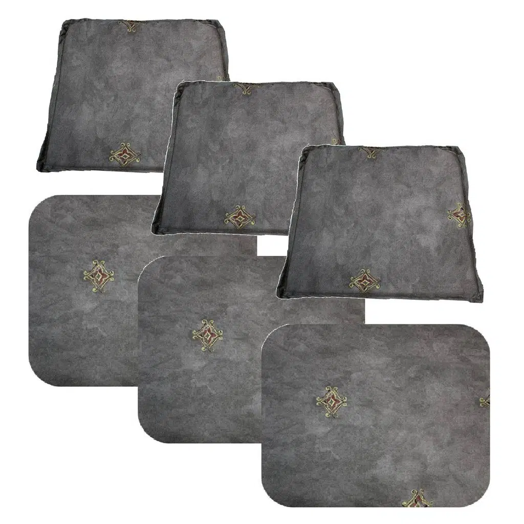 Knsz minder seti 3 lü zng&mğr&uslu gri işlemeli kumaş tel bar sandalyesi oturma ve sırt minderi set