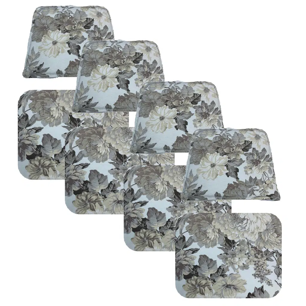 Knsz minder seti 4 lü mazlum çiçek gri kumaş oturma ve sırt tel sandalyesi minderi bir arada