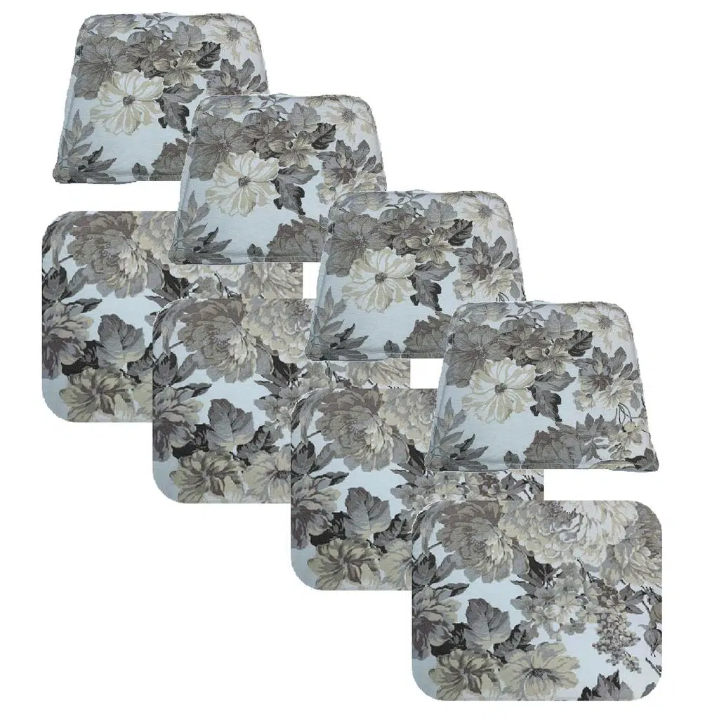 Knsz minder seti 4 lü zng&mğr&uslu çiçek gri kumaş tel bar sandalyesi oturma ve sırt minderi set