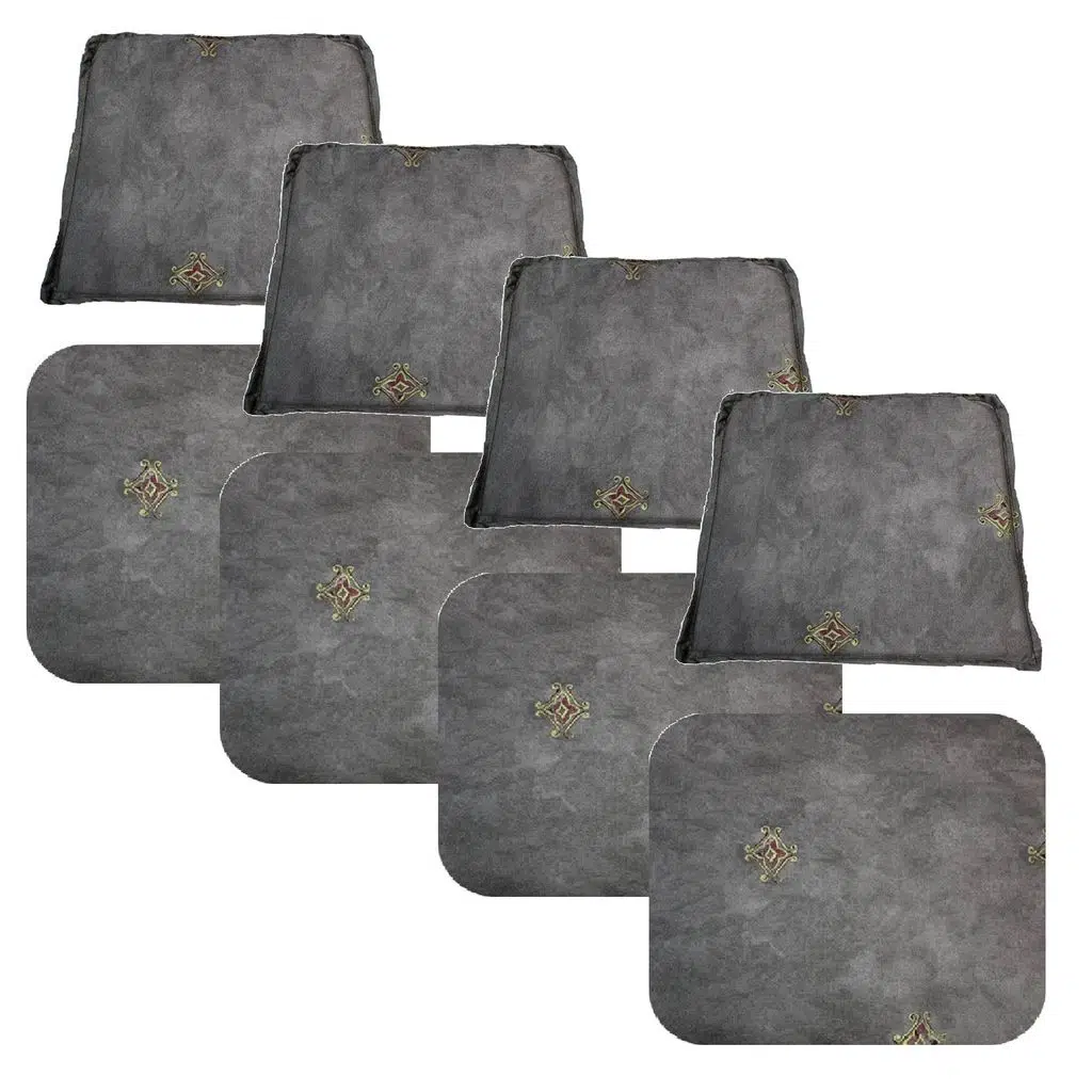 Knsz minder seti 4 lü zng&mğr&uslu gri işlemeli kumaş tel bar sandalyesi oturma ve sırt minderi set