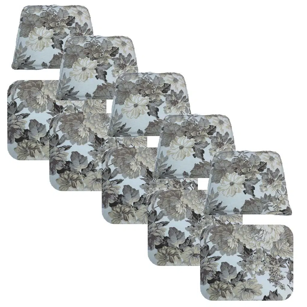 Knsz minder seti 5 li zng&mğr&uslu çiçek gri kumaş tel bar sandalyesi oturma ve sırt minderi set