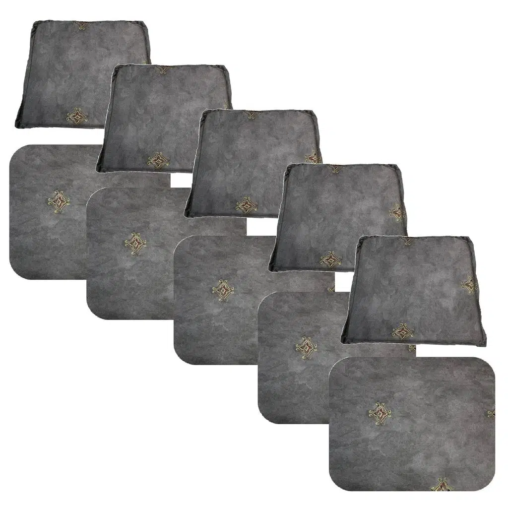 Knsz minder seti 5 li zng&mğr&uslu gri işlemeli kumaş tel bar sandalyesi oturma ve sırt minderi set