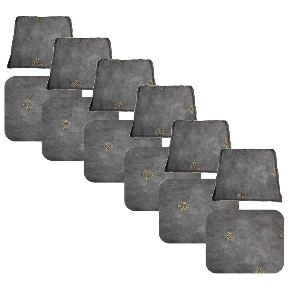 Knsz minder seti 6 lı mazlum gri işlemeli kumaş oturma ve sırt tel sandalyesi minderi bir arada