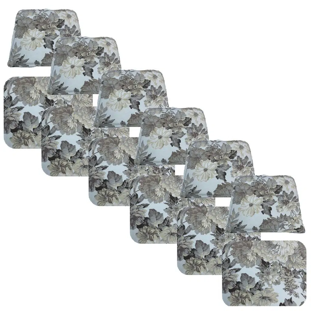 Knsz minder seti 6 lı zng&mğr&uslu çiçek gri kumaş tel bar sandalyesi oturma ve sırt minderi set