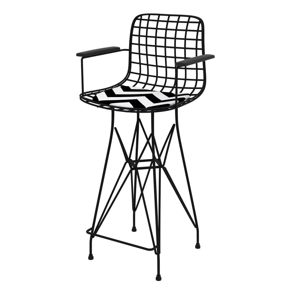 Knsz orta boy tel bar sandalyesi 1 li mağrur syhaldo kolçaklı 65 cm oturma yüksekliği mutfak bahçe cafe ofis