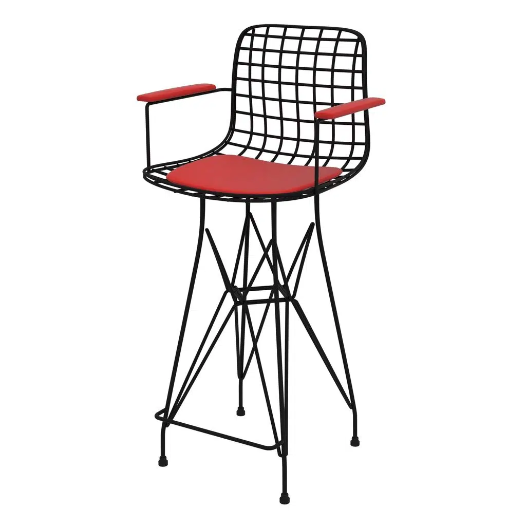 Knsz orta boy tel bar sandalyesi 1 li mağrur syhkrm kolçaklı 65 cm oturma yüksekliği mutfak bahçe cafe ofis