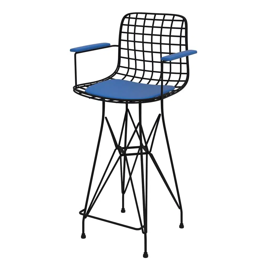 Knsz orta boy tel bar sandalyesi 1 li mağrur syhmvi kolçaklı 65 cm oturma yüksekliği mutfak bahçe cafe ofis