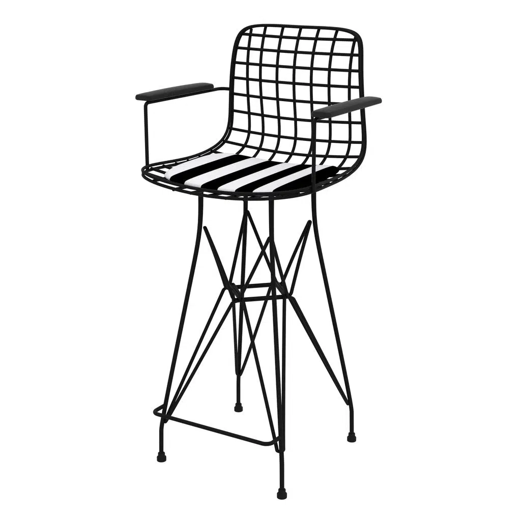 Knsz orta boy tel bar sandalyesi 1 li mağrur syhtuan kolçaklı 65 cm oturma yüksekliği mutfak bahçe cafe ofis