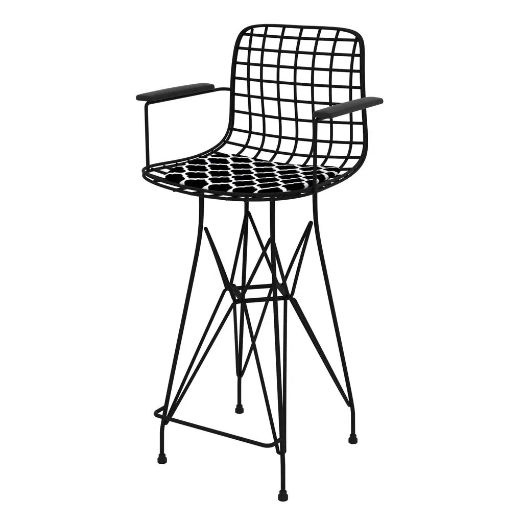 Knsz orta boy tel bar sandalyesi 1 li mağrur syhviona kolçaklı 65 cm oturma yüksekliği mutfak bahçe cafe ofis