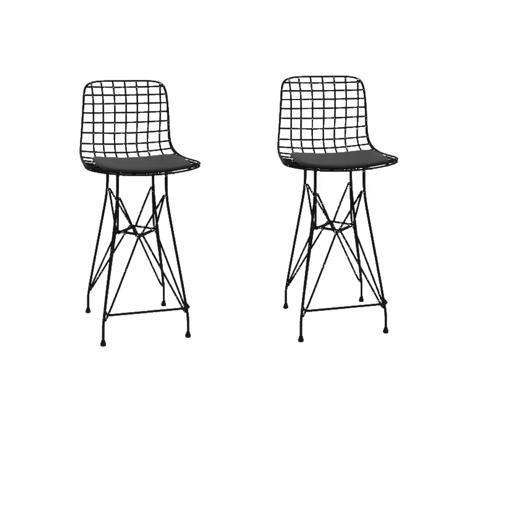 Knsz orta boy tel bar sandalyesi 2 li mağrur syhsyh 65 cm oturma yüksekliği mutfak bahçe cafe ofis