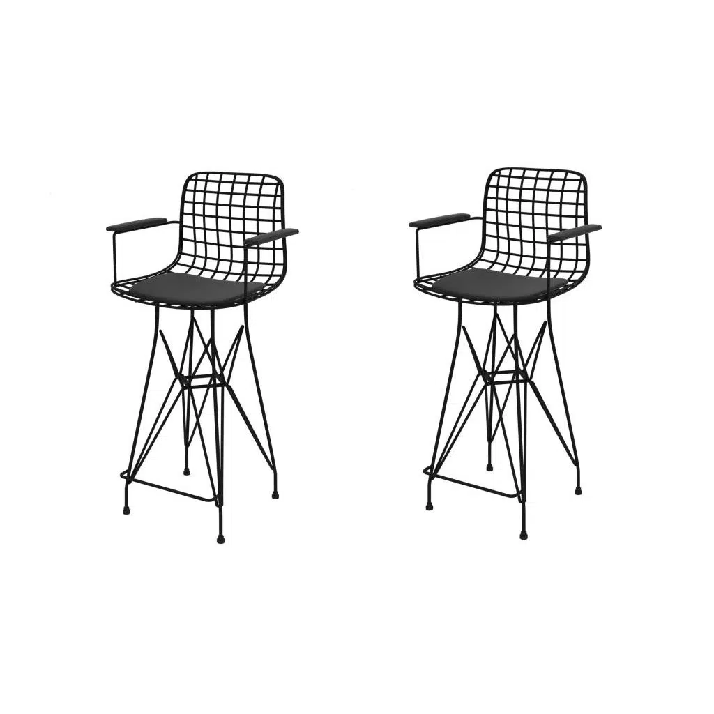 Knsz orta boy tel bar sandalyesi 2 li mağrur syhsyh kolçaklı 65 cm oturma yüksekliği mutfak bahçe cafe ofis