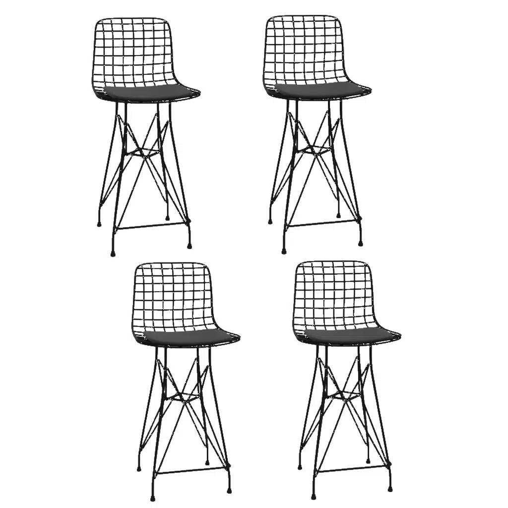 Knsz orta boy tel bar sandalyesi 4 lü mağrur syhsyh 65 cm oturma yüksekliği mutfak bahçe cafe ofis