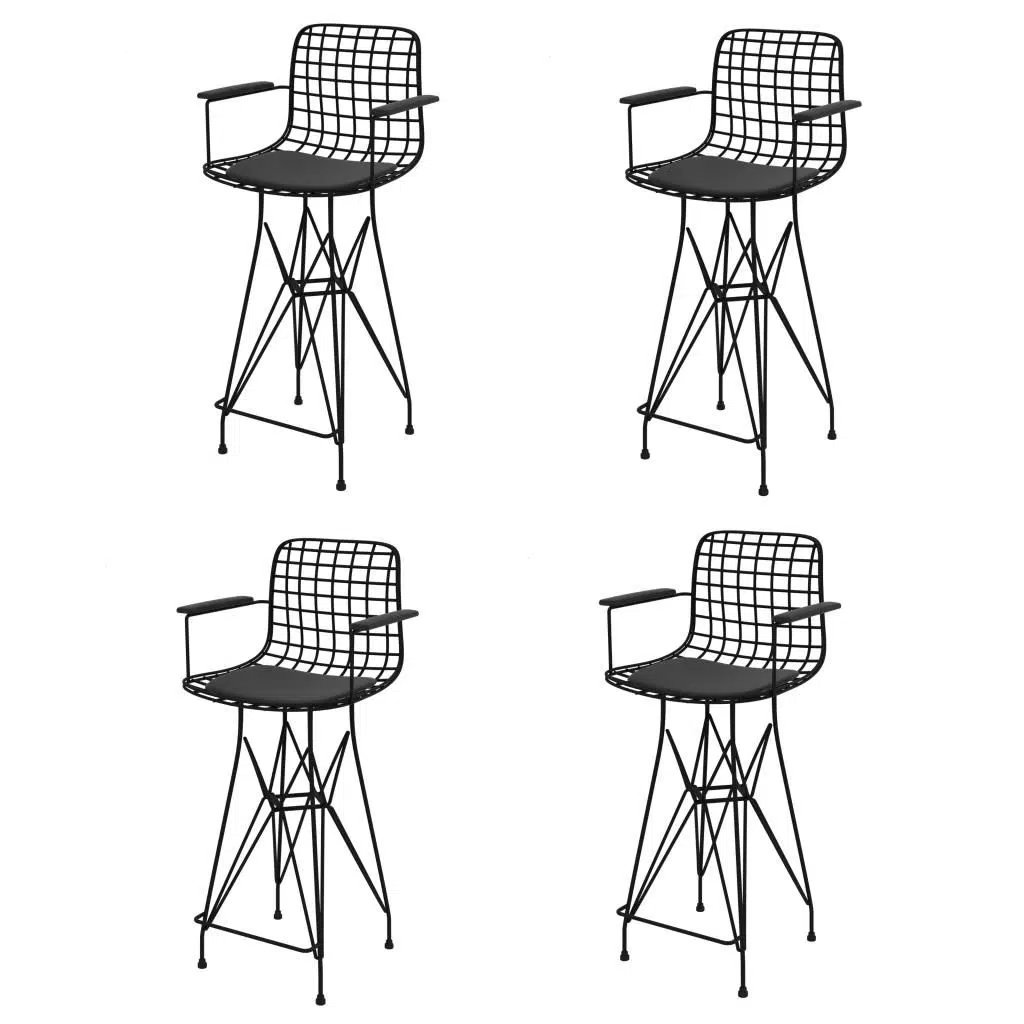 Knsz orta boy tel bar sandalyesi 4 lü mağrur syhsyh kolçaklı 65 cm oturma yüksekliği mutfak bahçe cafe ofis