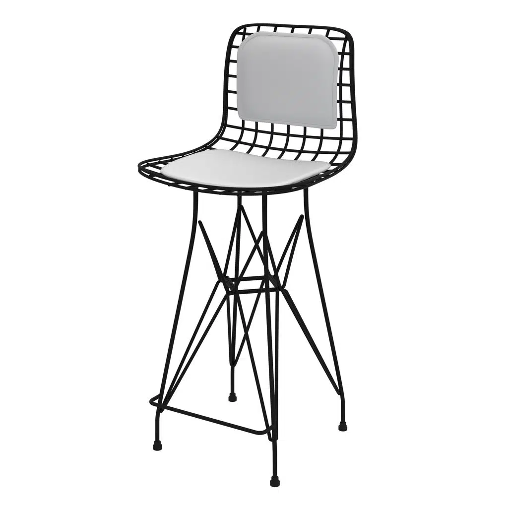 Knsz orta boy tel bar sandalyesi 1 li mağrur syhbyz sırt minderli 65 cm oturma yüksekliği mutfak bahçe cafe ofis