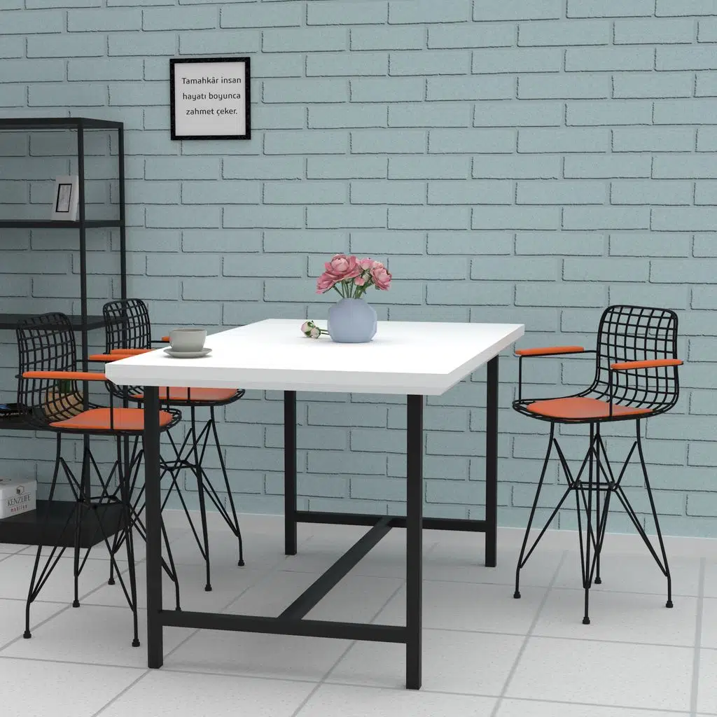 Knsz ufak boy tel bar sandalyesi 1 li uslu syhtrn kolçaklı 55 cm oturma yüksekliği mutfak bahçe cafe ofis