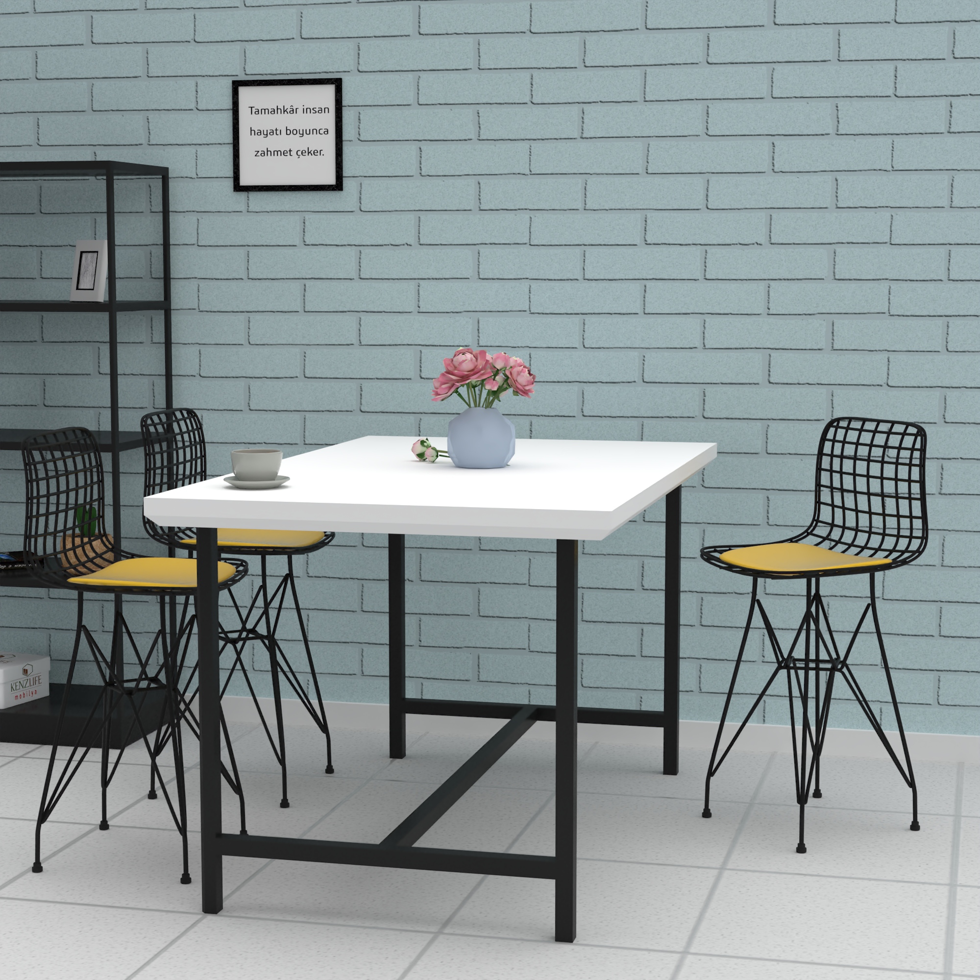 Knsz ufak boy tel bar sandalyesi 1 li uslu syhsrı 55 cm oturma yüksekliği mutfak bahçe cafe ofis