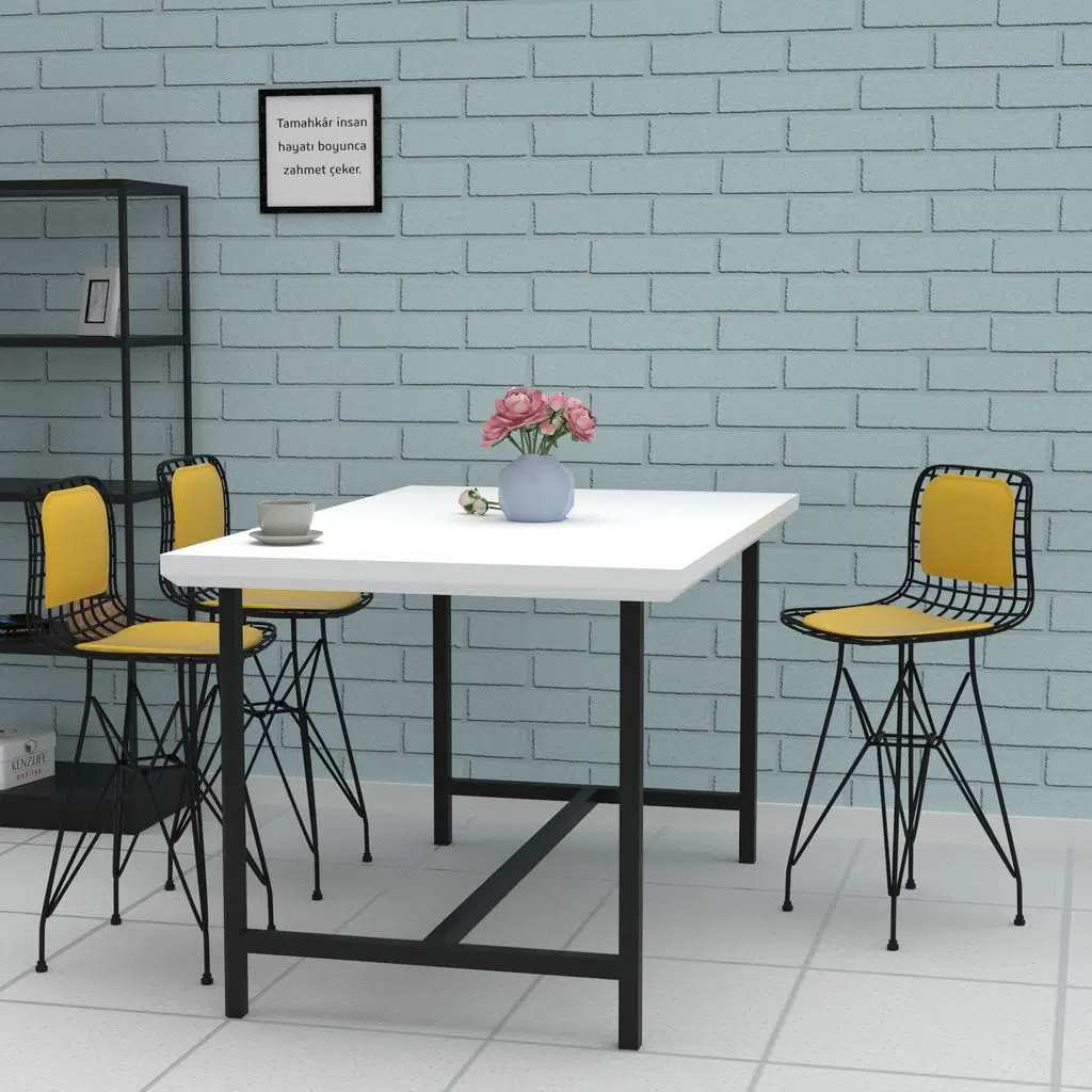 Knsz ufak boy tel bar sandalyesi 1 li uslu syhsrı sırt minderli 55 cm oturma yüksekliği mutfak bahçe cafe ofis