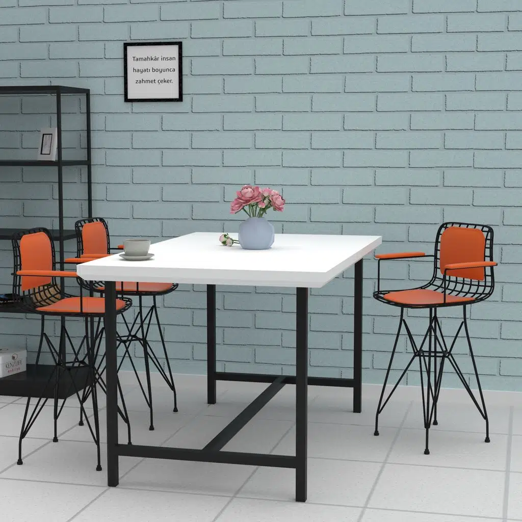 Knsz ufak boy tel bar sandalyesi 1 li uslu syhtrn kolçaklı sırt minderli 55 cm oturma yüksekliği mutfak bahçe cafe ofis