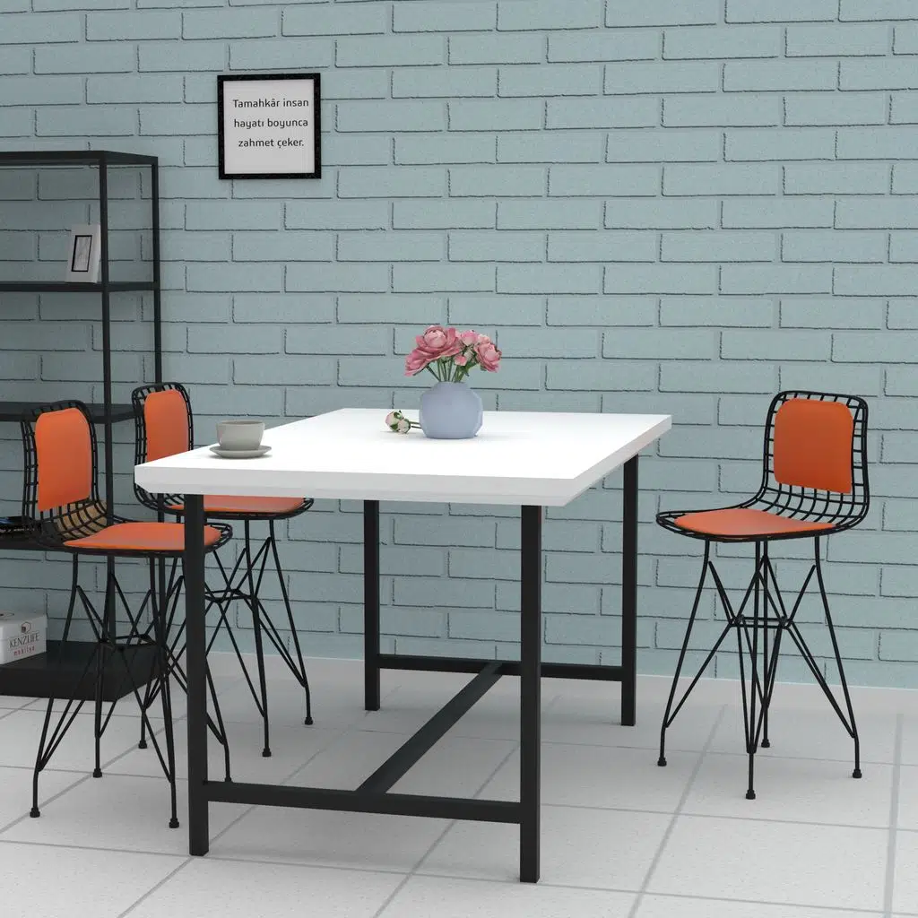 Knsz ufak boy tel bar sandalyesi 1 li uslu syhtrn sırt minderli 55 cm oturma yüksekliği mutfak bahçe cafe ofis