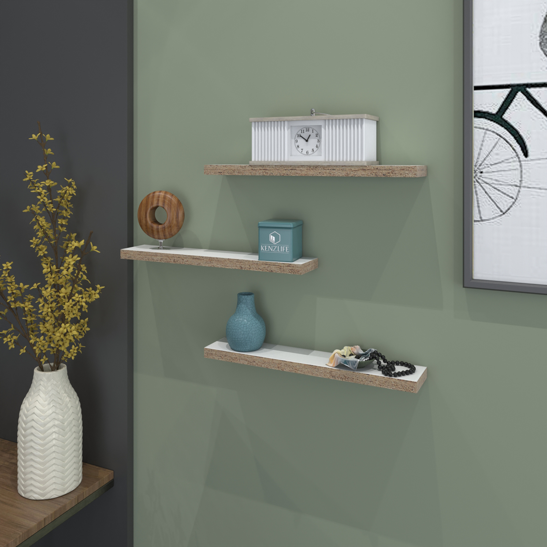 Kenzlife duvar rafı debernuş üçlü 039*07*3 byz 3 adet duvar rafı süslük eko (m)