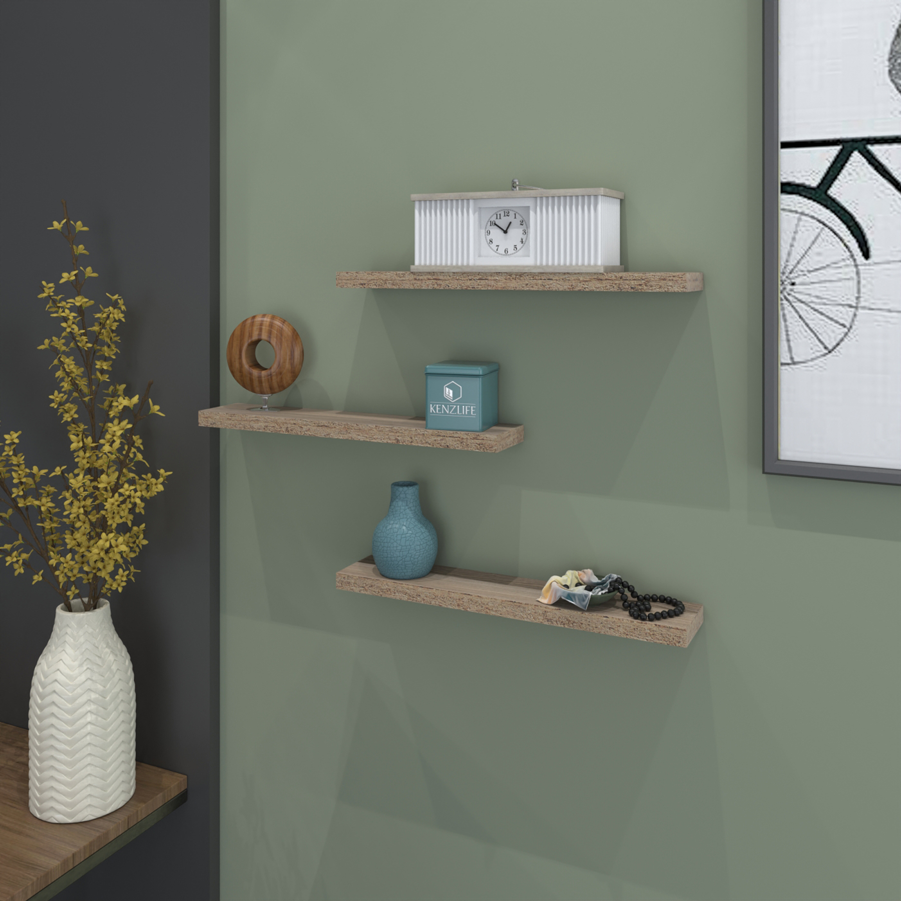 Kenzlife duvar rafı debernuş üçlü 039*07*3 crd 3 adet duvar rafı süslük eko (m)