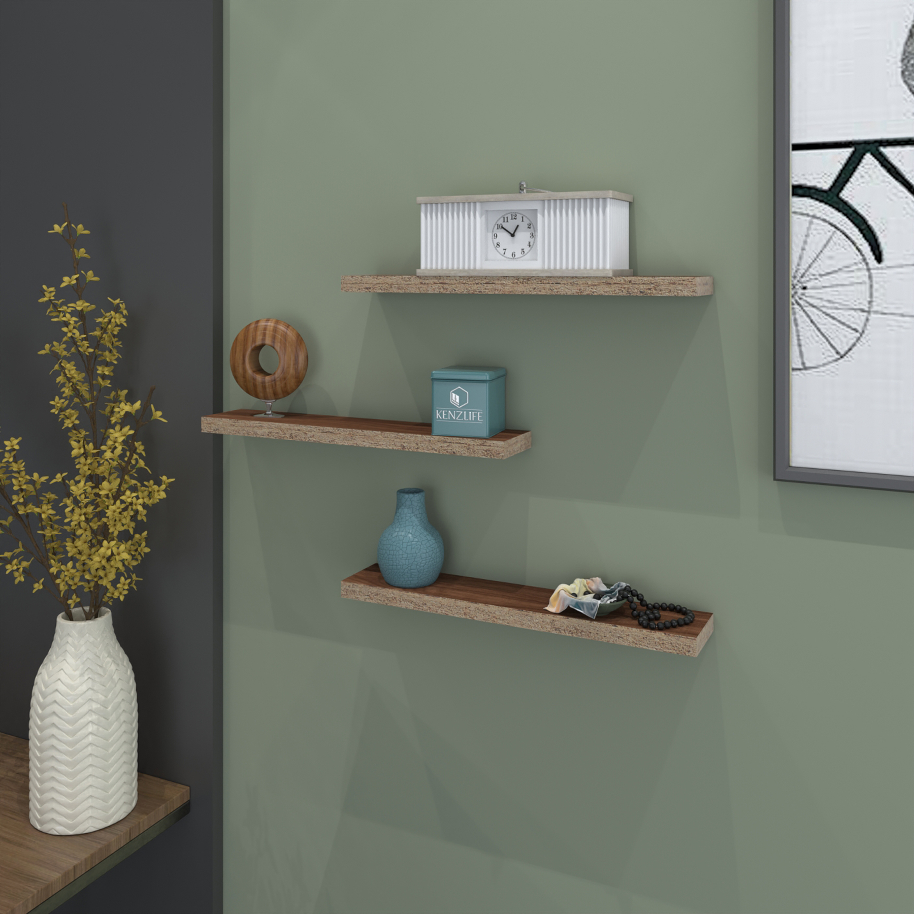 Kenzlife duvar rafı debernuş üçlü 039*07*3 cvz 3 adet duvar rafı süslük eko (m)