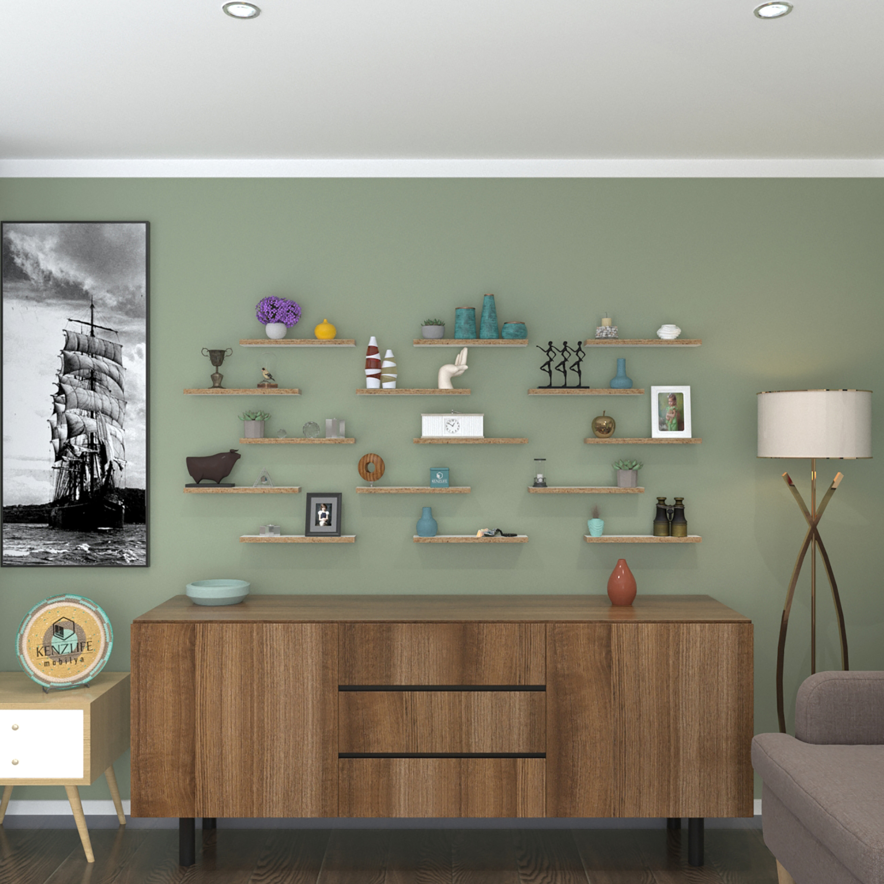 Kenzlife duvar rafı debernuş onbeşli 039*07*3 byz 15 adet duvar rafı süslük eko (m)