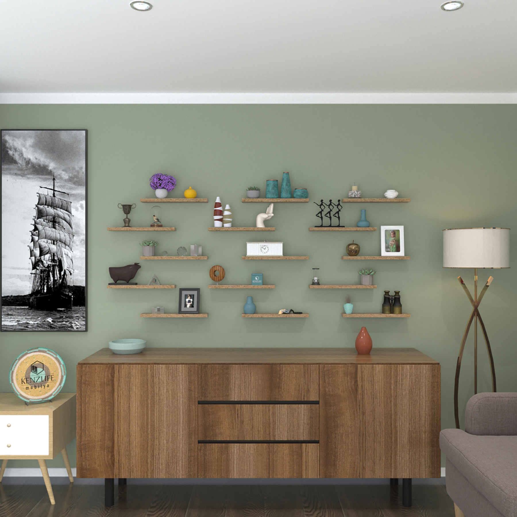 Kenzlife duvar rafı debernuş onbeşli 039*07*3 crd 15 adet duvar rafı süslük eko (m)