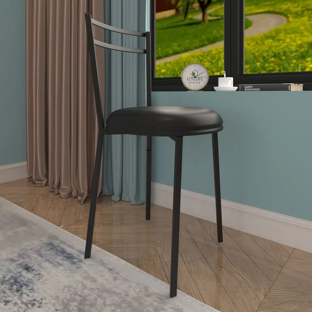 Bakbudaiyi metal sandalye masum 1 li syhsyh mutfak sandalyesi suni deri siyah minder siyah boya metal